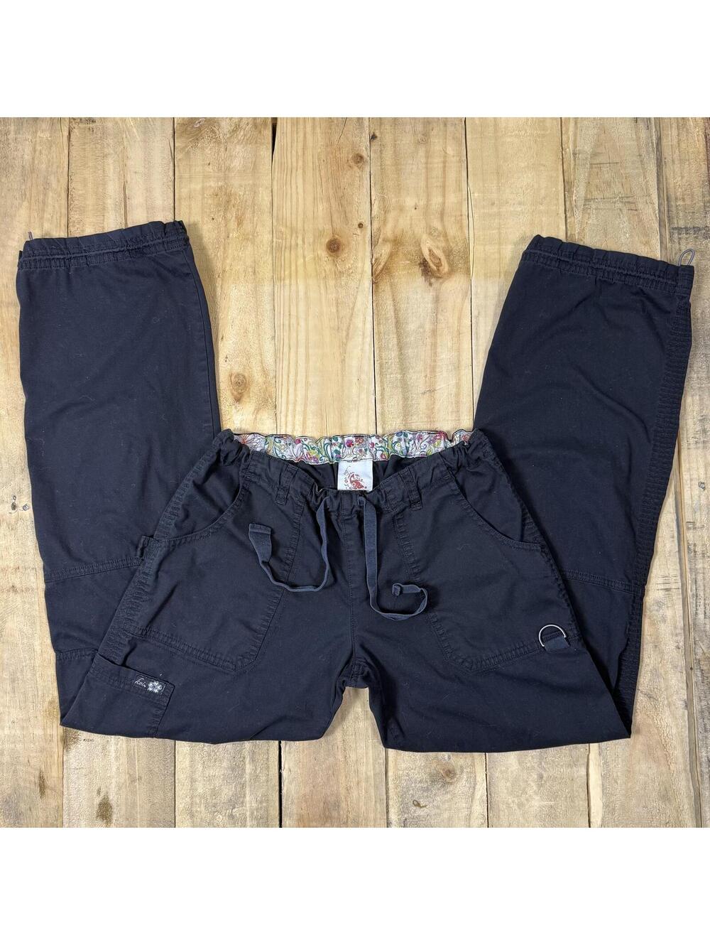Low rise cargo black drawstring straight leg